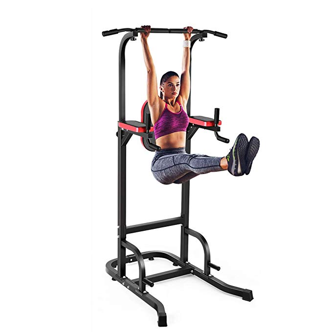 Belovedkai Adjustable Power Tower, Workout Dip Station, Pull-Up Station Knee Raise with Cushion Pad