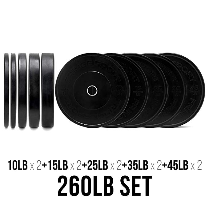 OneFitWonder 260 Lbs Bumper Plates Set/Virgin Rubber, Low Bounce, Odorless Premium Olympic Weight Plates for Crossfit Training/Weight Lifting/Home includes Pair of 10 lbs,15 lbs,25 lbs,35 lbs,45 lbs