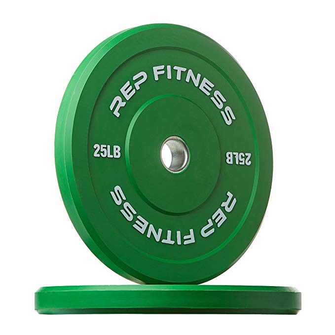 Rep Colored Bumper Plates for Strength and Conditioning Workouts and Weightlifting, 1-3 yr Warranty, No Odor